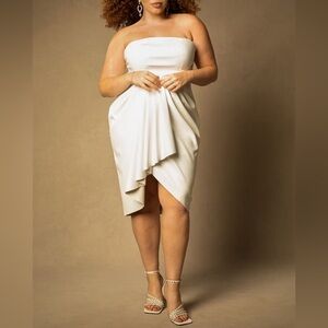 BRIDAL By ELOQUII Strapless White Draped Sheath Dress.